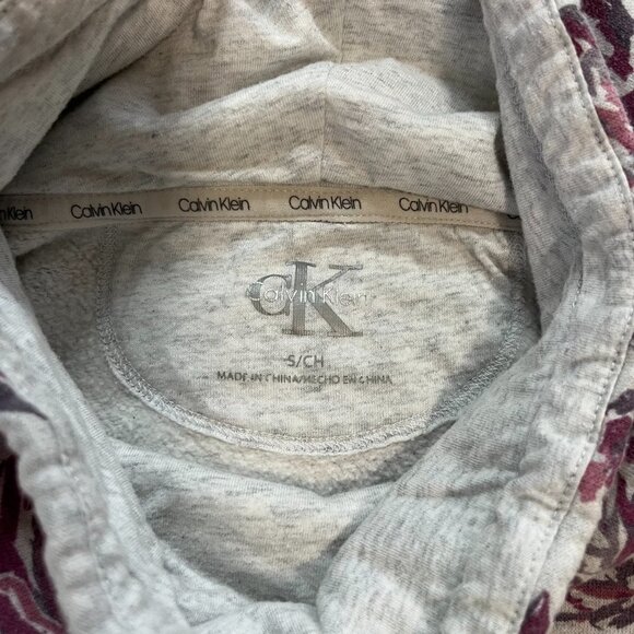 Calvin Klein Light Gray Purple Floral Print Cowelneck Cropped Sweater | Size S - Picture 4 of 5